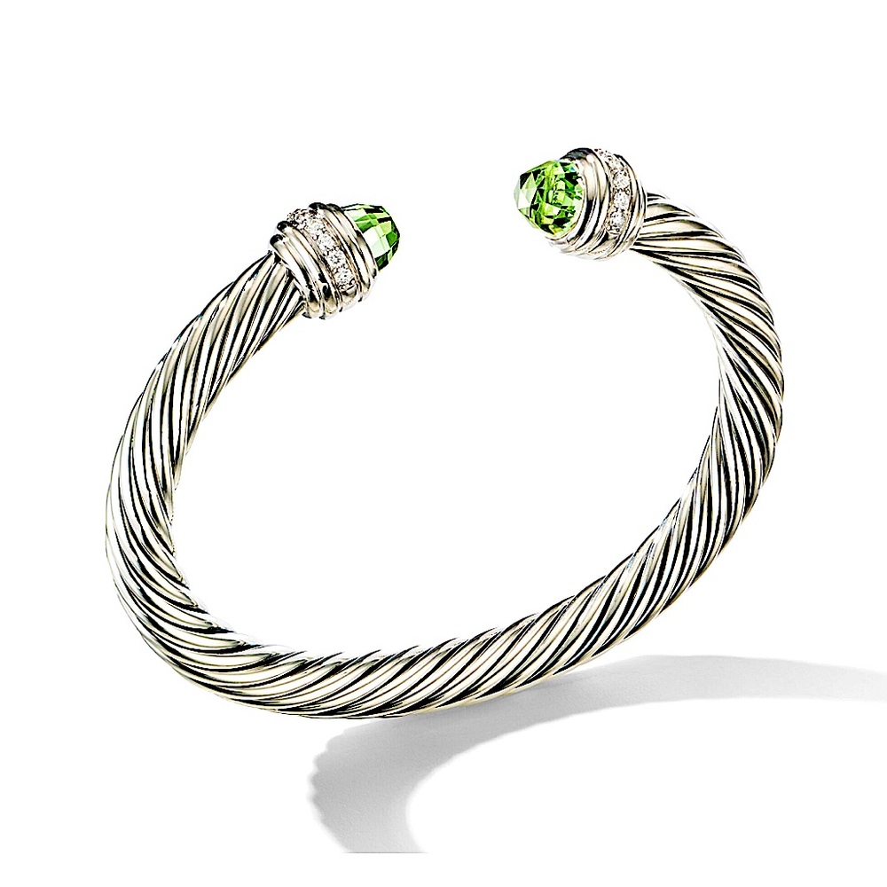 David Yurman Praisiolite Diamond 7MM Cable Cuff Bracelet